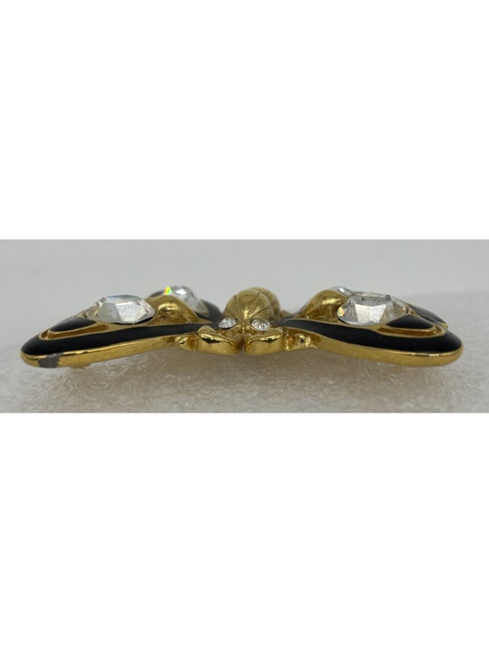 Vintage Trifari Butterfly Brooch Gold Tone Black Enamel Clear Rhinestones Signed - Picture 9 of 16